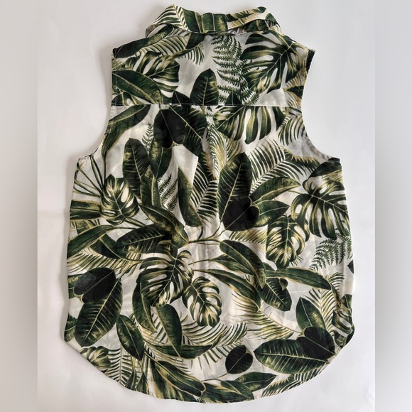 H&M Green Leaf Sheer Collared Sleeveless Button-Up Blouse - Size 8 - Picture 13 of 13